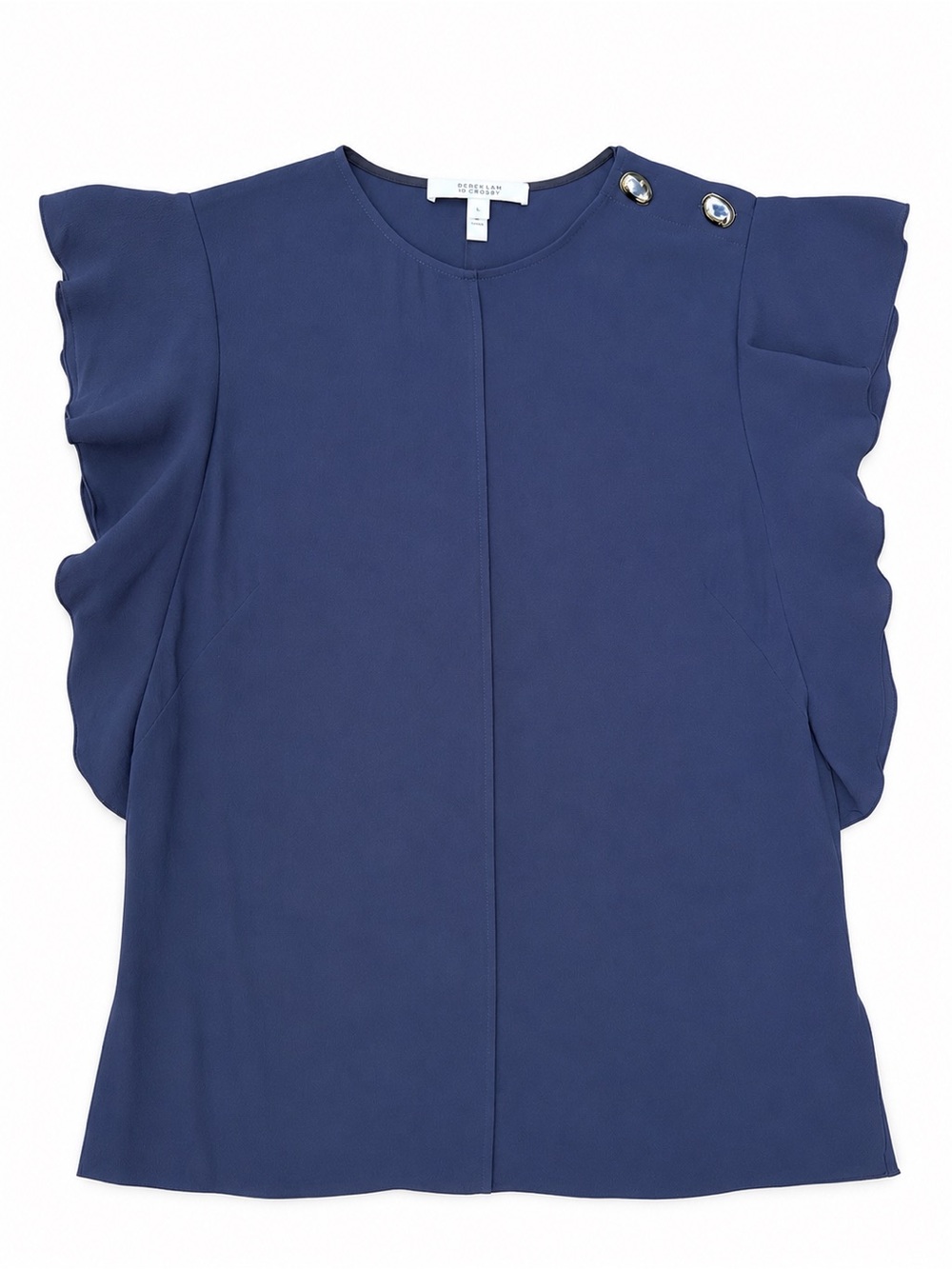 Derek Lam 10 Crosby Navy Silk Blend Flutter Sleeve Blouse Size 6